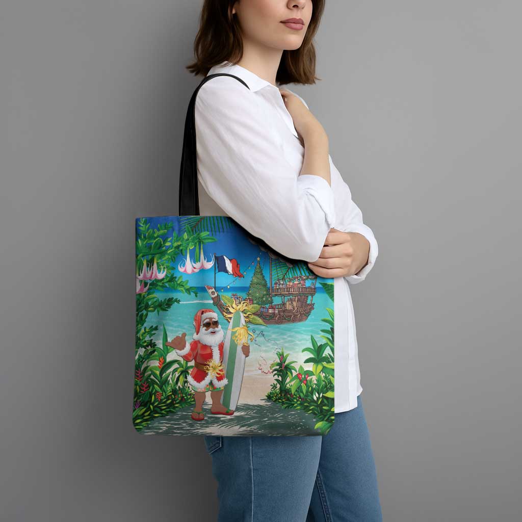 Mayotte Christmas Tote Bag Santa Chill on Tropical Beach - Wonder Print Shop