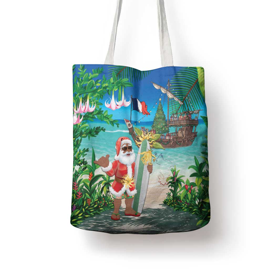 Mayotte Christmas Tote Bag Santa Chill on Tropical Beach - Wonder Print Shop