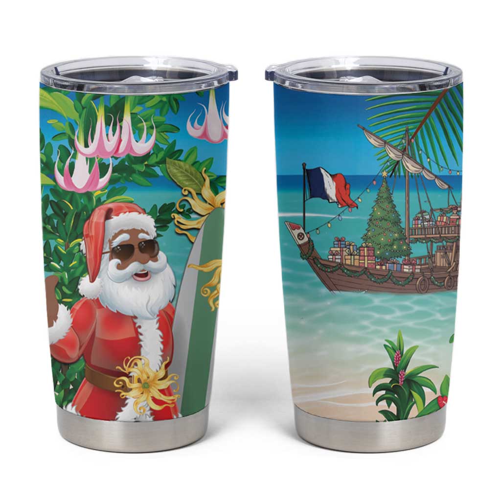 Mayotte Christmas Tumbler Cup Santa Chill on Tropical Beach - Wonder Print Shop