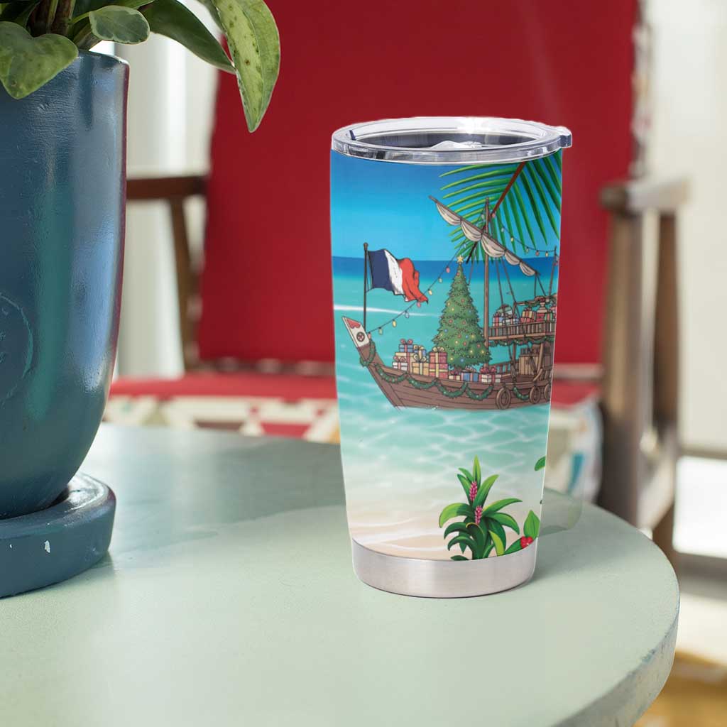 Mayotte Christmas Tumbler Cup Santa Chill on Tropical Beach - Wonder Print Shop