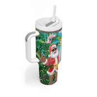 Mayotte Christmas Tumbler With Handle Santa Chill on Tropical Beach - Wonder Print Shop