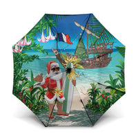 Mayotte Christmas Umbrella Santa Chill on Tropical Beach - Wonder Print Shop