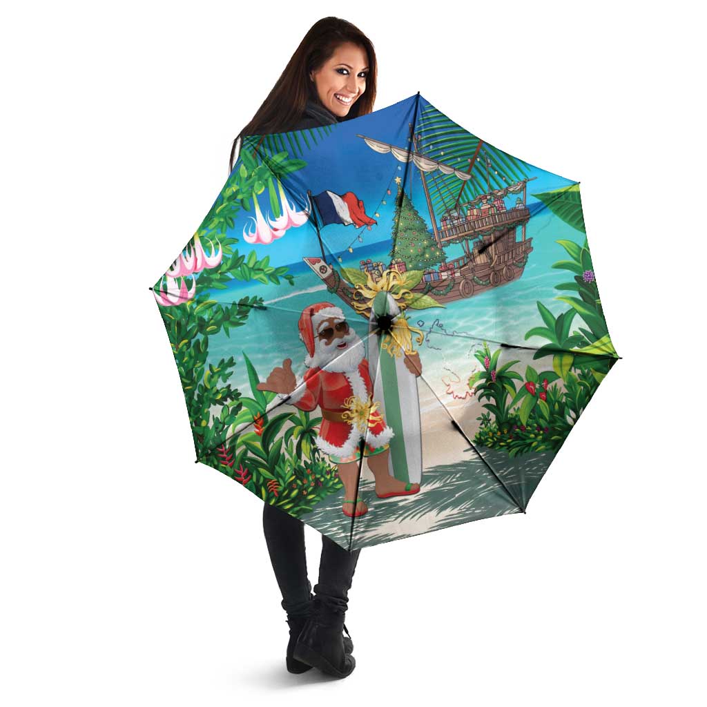 Mayotte Christmas Umbrella Santa Chill on Tropical Beach - Wonder Print Shop
