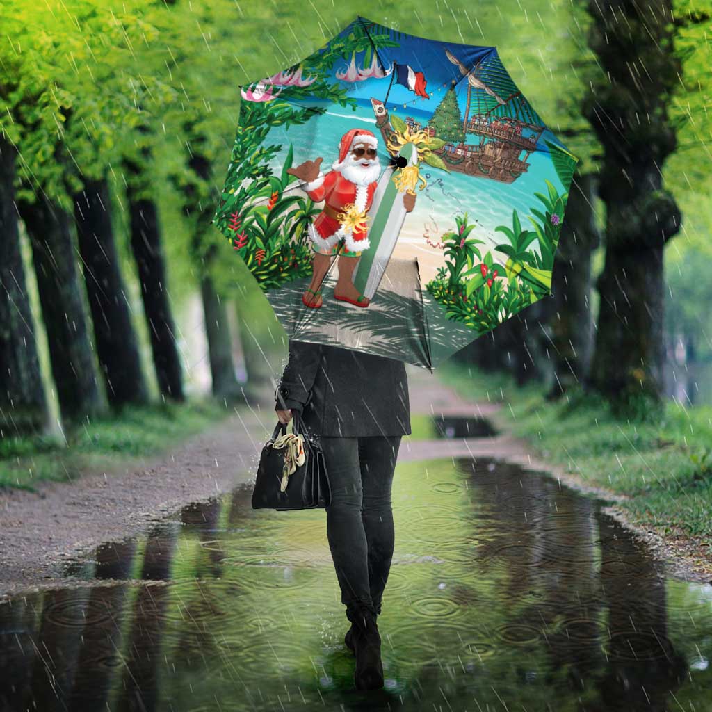 Mayotte Christmas Umbrella Santa Chill on Tropical Beach - Wonder Print Shop