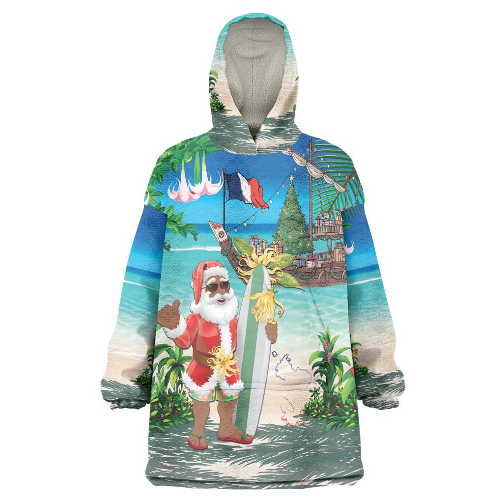 Mayotte Christmas Wearable Blanket Hoodie Santa Chill on Tropical Beach - Wonder Print Shop