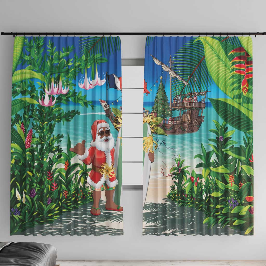 Mayotte Christmas Window Curtain Santa Chill on Tropical Beach - Wonder Print Shop
