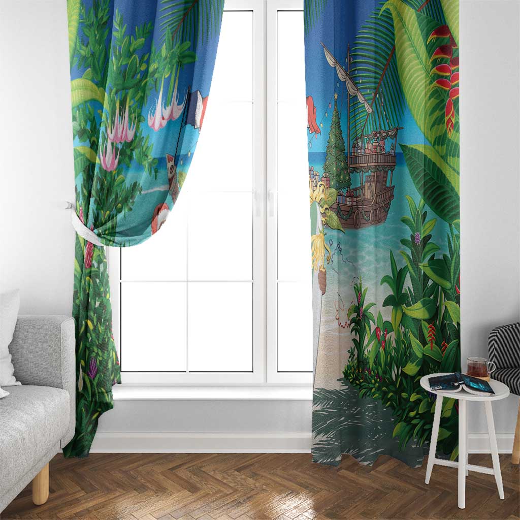 Mayotte Christmas Window Curtain Santa Chill on Tropical Beach - Wonder Print Shop