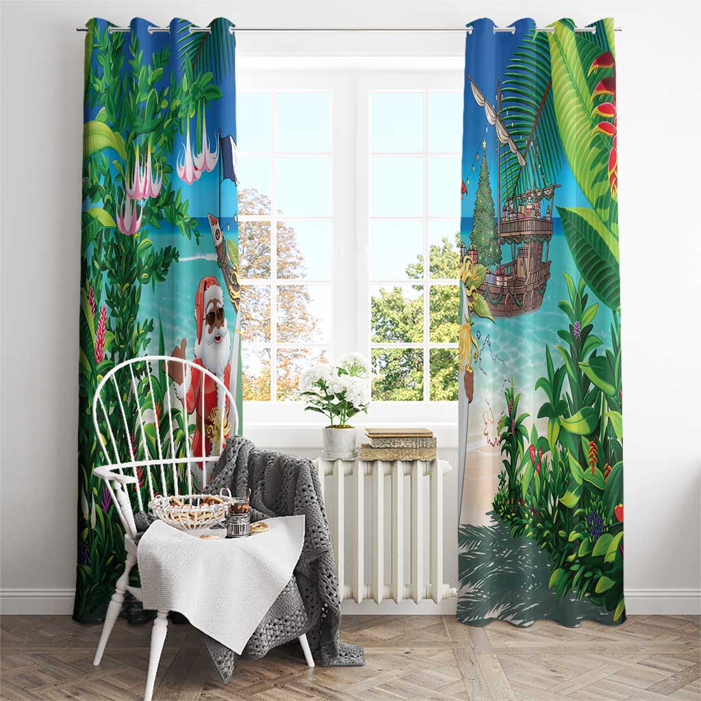 Mayotte Christmas Window Curtain Santa Chill on Tropical Beach - Wonder Print Shop