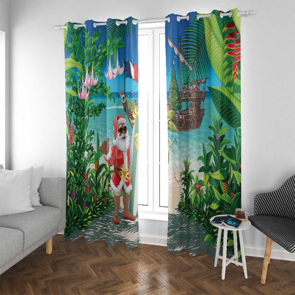 Mayotte Christmas Window Curtain Santa Chill on Tropical Beach - Wonder Print Shop