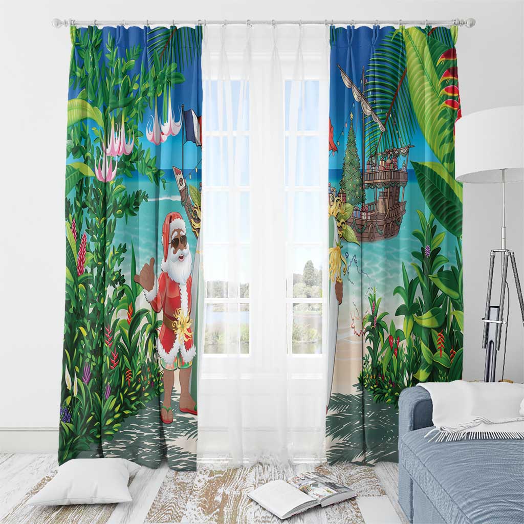 Mayotte Christmas Window Curtain Santa Chill on Tropical Beach - Wonder Print Shop
