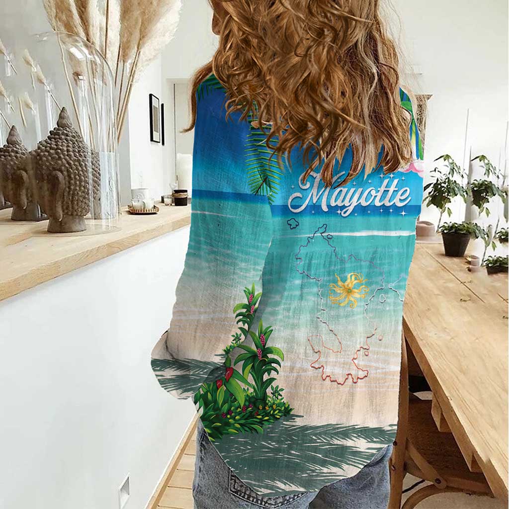 Mayotte Christmas Women Casual Shirt Santa Chill on Tropical Beach - Wonder Print Shop