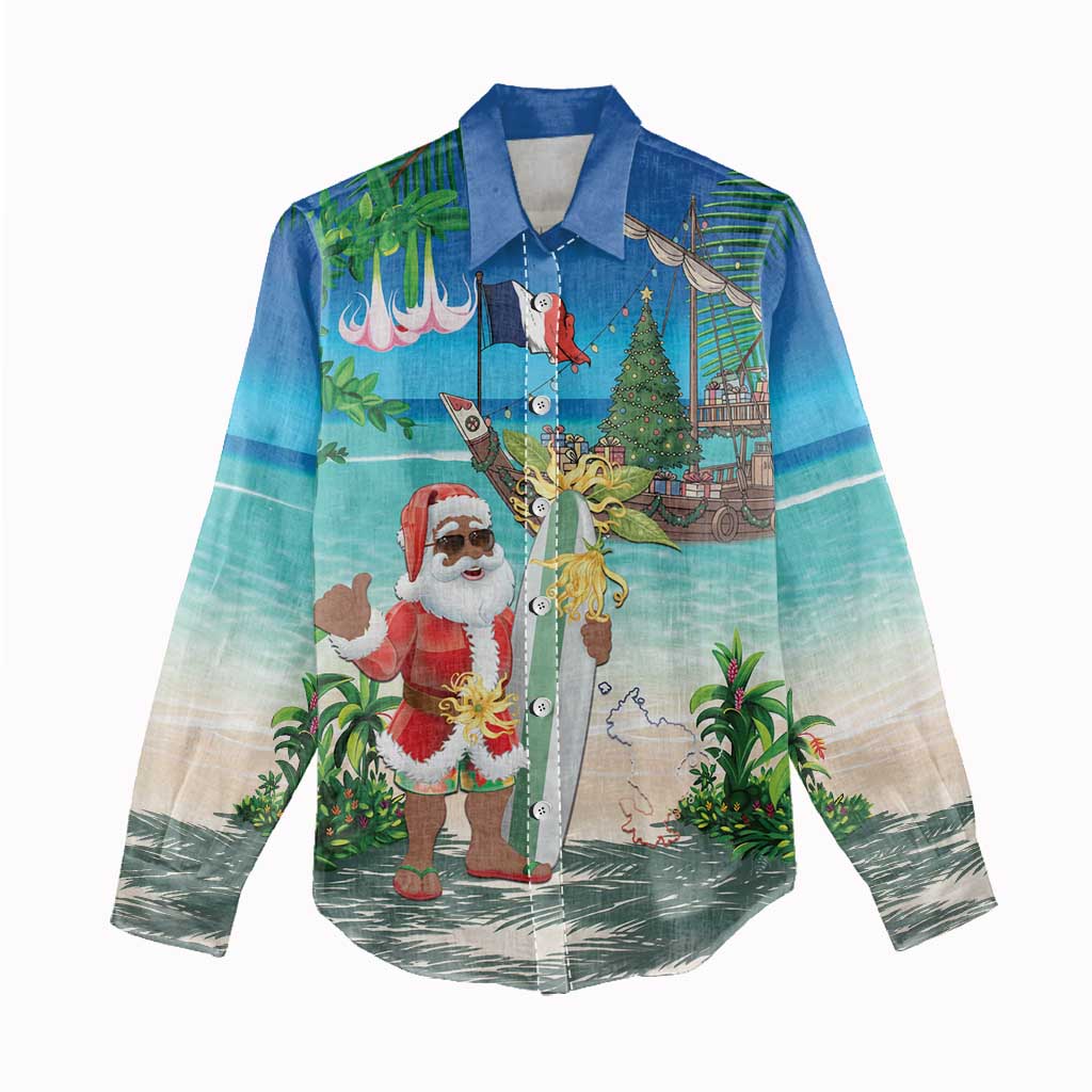 Mayotte Christmas Women Casual Shirt Santa Chill on Tropical Beach - Wonder Print Shop