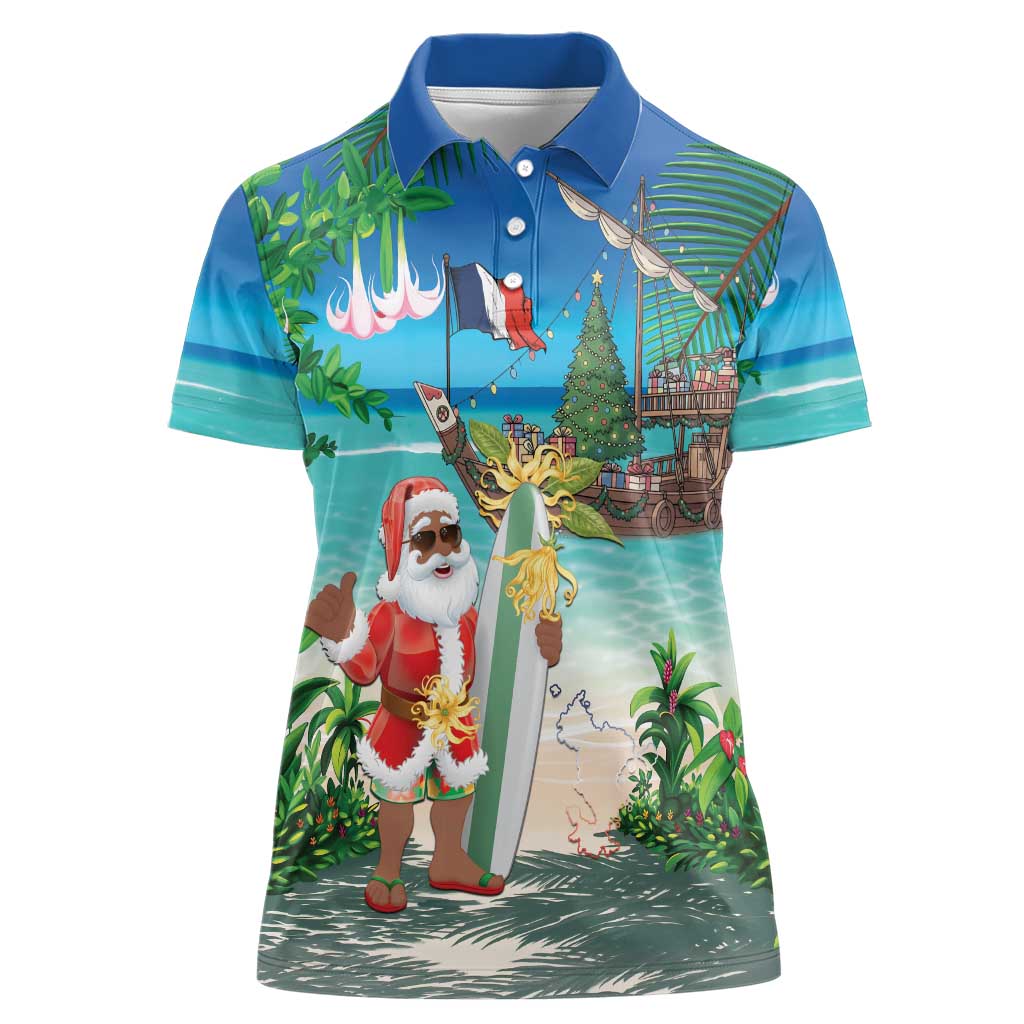 Mayotte Christmas Women Polo Shirt Santa Chill on Tropical Beach - Wonder Print Shop