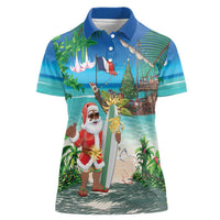 Mayotte Christmas Women Polo Shirt Santa Chill on Tropical Beach - Wonder Print Shop