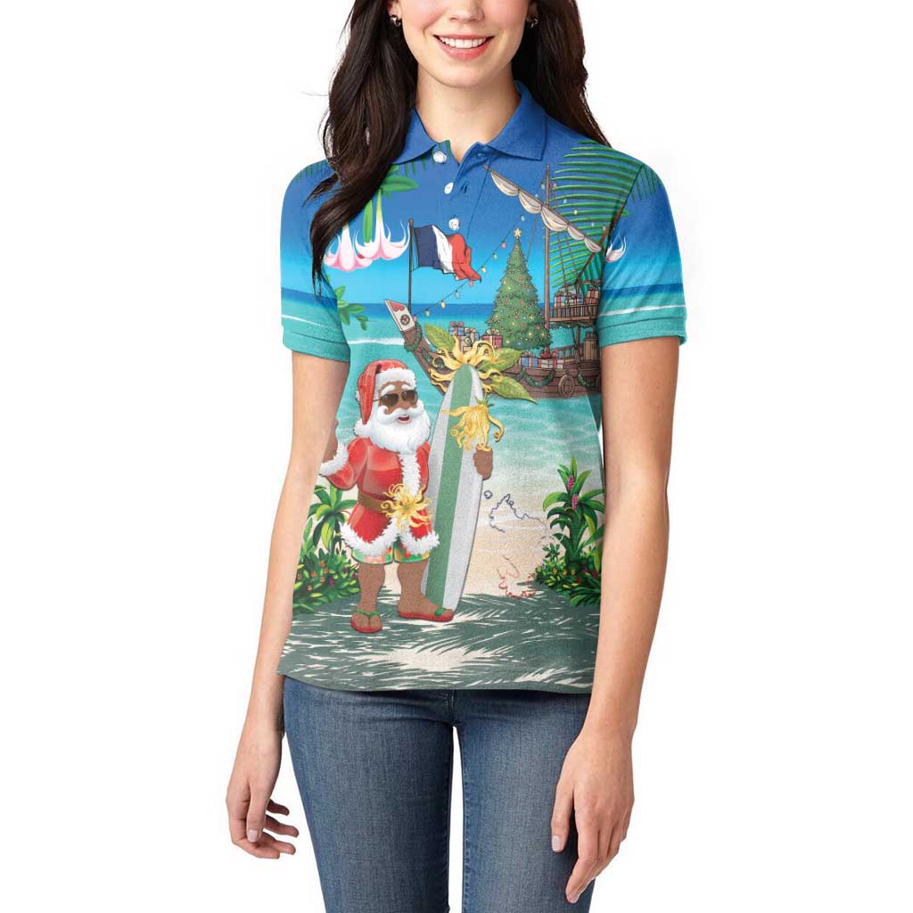 Mayotte Christmas Women Polo Shirt Santa Chill on Tropical Beach - Wonder Print Shop