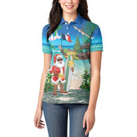 Mayotte Christmas Women Polo Shirt Santa Chill on Tropical Beach - Wonder Print Shop
