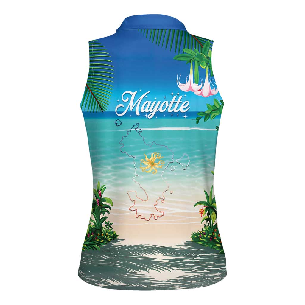 Mayotte Christmas Women Sleeveless Polo Shirt Santa Chill on Tropical Beach - Wonder Print Shop