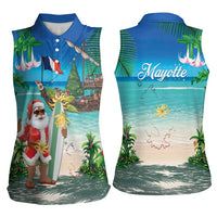 Mayotte Christmas Women Sleeveless Polo Shirt Santa Chill on Tropical Beach - Wonder Print Shop
