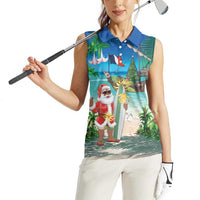 Mayotte Christmas Women Sleeveless Polo Shirt Santa Chill on Tropical Beach - Wonder Print Shop
