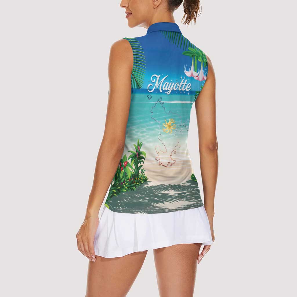 Mayotte Christmas Women Sleeveless Polo Shirt Santa Chill on Tropical Beach - Wonder Print Shop