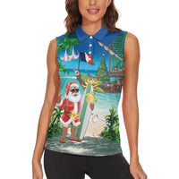 Mayotte Christmas Women Sleeveless Polo Shirt Santa Chill on Tropical Beach - Wonder Print Shop