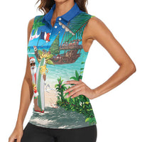 Mayotte Christmas Women Sleeveless Polo Shirt Santa Chill on Tropical Beach - Wonder Print Shop