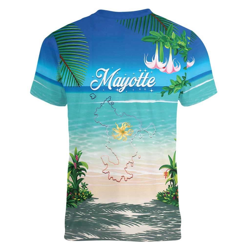 Mayotte Christmas Women V-Neck T-Shirt Santa Chill on Tropical Beach - Wonder Print Shop