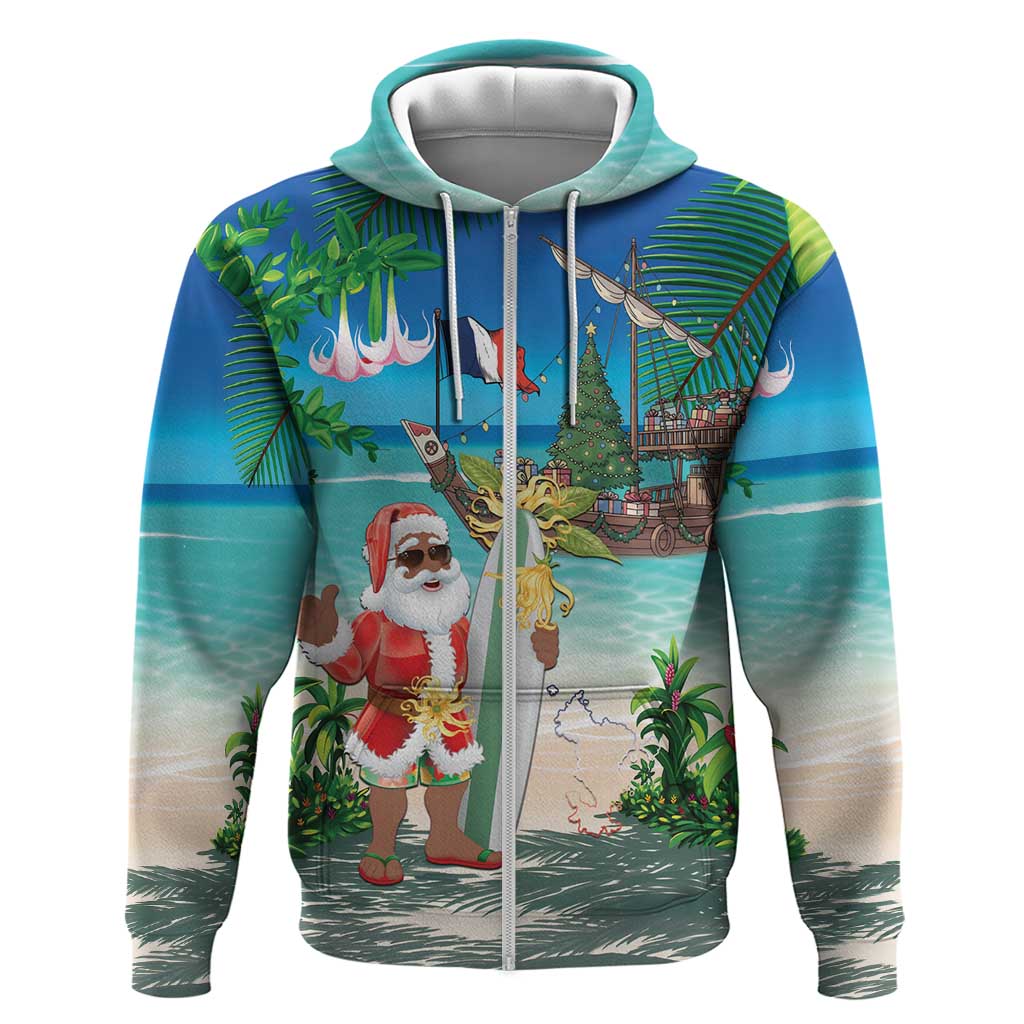 Mayotte Christmas Zip Hoodie Santa Chill on Tropical Beach - Wonder Print Shop