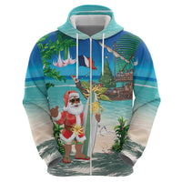 Mayotte Christmas Zip Hoodie Santa Chill on Tropical Beach - Wonder Print Shop