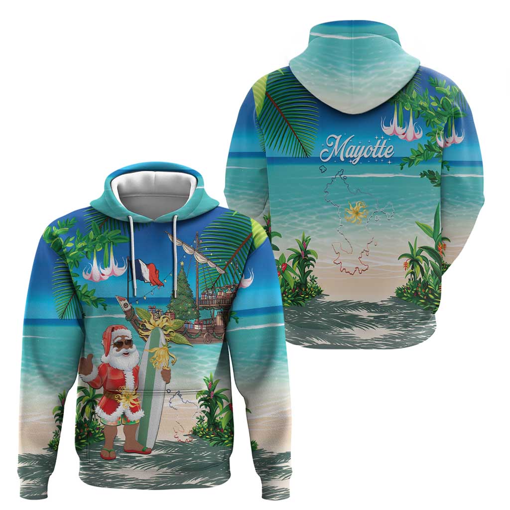 Mayotte Christmas Zip Hoodie Santa Chill on Tropical Beach - Wonder Print Shop