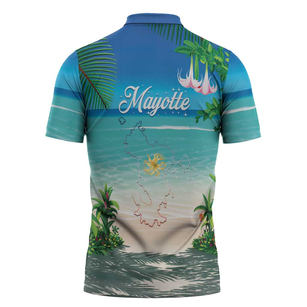 Mayotte Christmas Zipper Polo Shirt Santa Chill on Tropical Beach - Wonder Print Shop