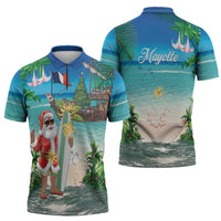 Mayotte Christmas Zipper Polo Shirt Santa Chill on Tropical Beach - Wonder Print Shop