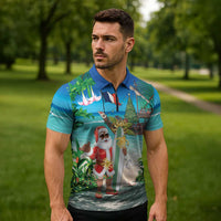 Mayotte Christmas Zipper Polo Shirt Santa Chill on Tropical Beach - Wonder Print Shop