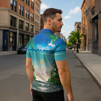 Mayotte Christmas Zipper Polo Shirt Santa Chill on Tropical Beach - Wonder Print Shop