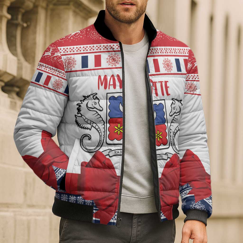 Personalized Mayotte Christmas Bomber Puffer Jacket Joyeux Noel - Wonder Print Shop