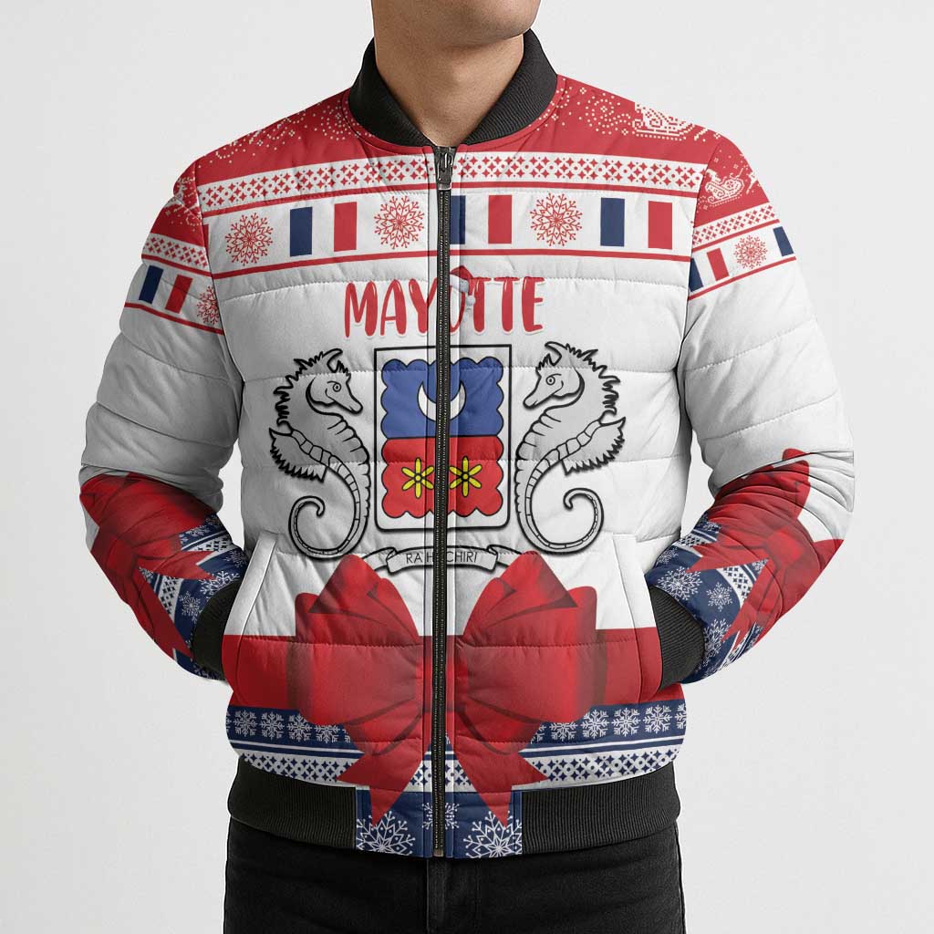 Personalized Mayotte Christmas Bomber Puffer Jacket Joyeux Noel - Wonder Print Shop