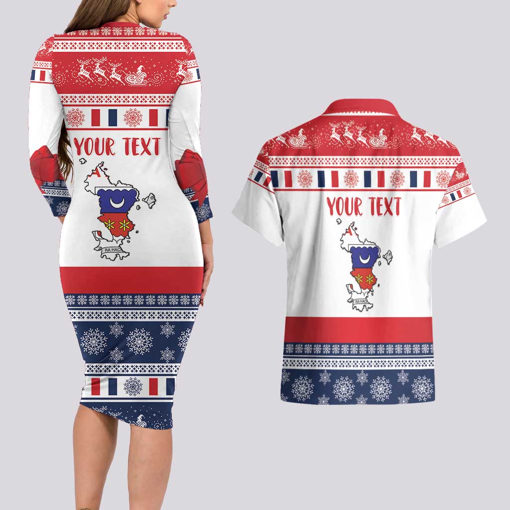 Personalized Mayotte Christmas Couples Matching Long Sleeve Bodycon Dress and Hawaiian Shirt Joyeux Noel - Wonder Print Shop