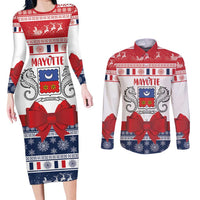 Personalized Mayotte Christmas Couples Matching Long Sleeve Bodycon Dress and Long Sleeve Button Shirt Joyeux Noel - Wonder Print Shop