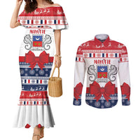 Personalized Mayotte Christmas Couples Matching Mermaid Dress and Long Sleeve Button Shirt Joyeux Noel - Wonder Print Shop