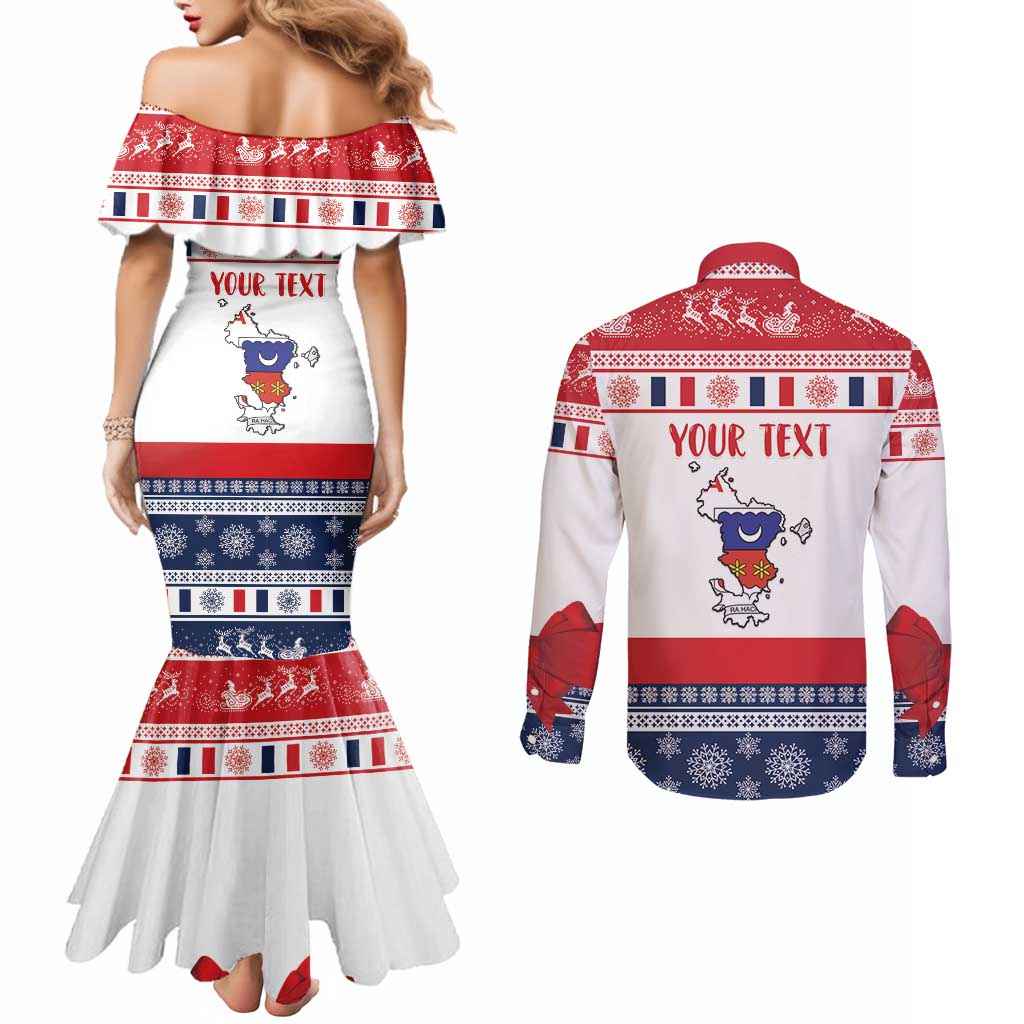 Personalized Mayotte Christmas Couples Matching Mermaid Dress and Long Sleeve Button Shirt Joyeux Noel - Wonder Print Shop
