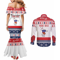 Personalized Mayotte Christmas Couples Matching Mermaid Dress and Long Sleeve Button Shirt Joyeux Noel - Wonder Print Shop