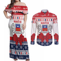 Personalized Mayotte Christmas Couples Matching Off Shoulder Maxi Dress and Long Sleeve Button Shirt Joyeux Noel - Wonder Print Shop