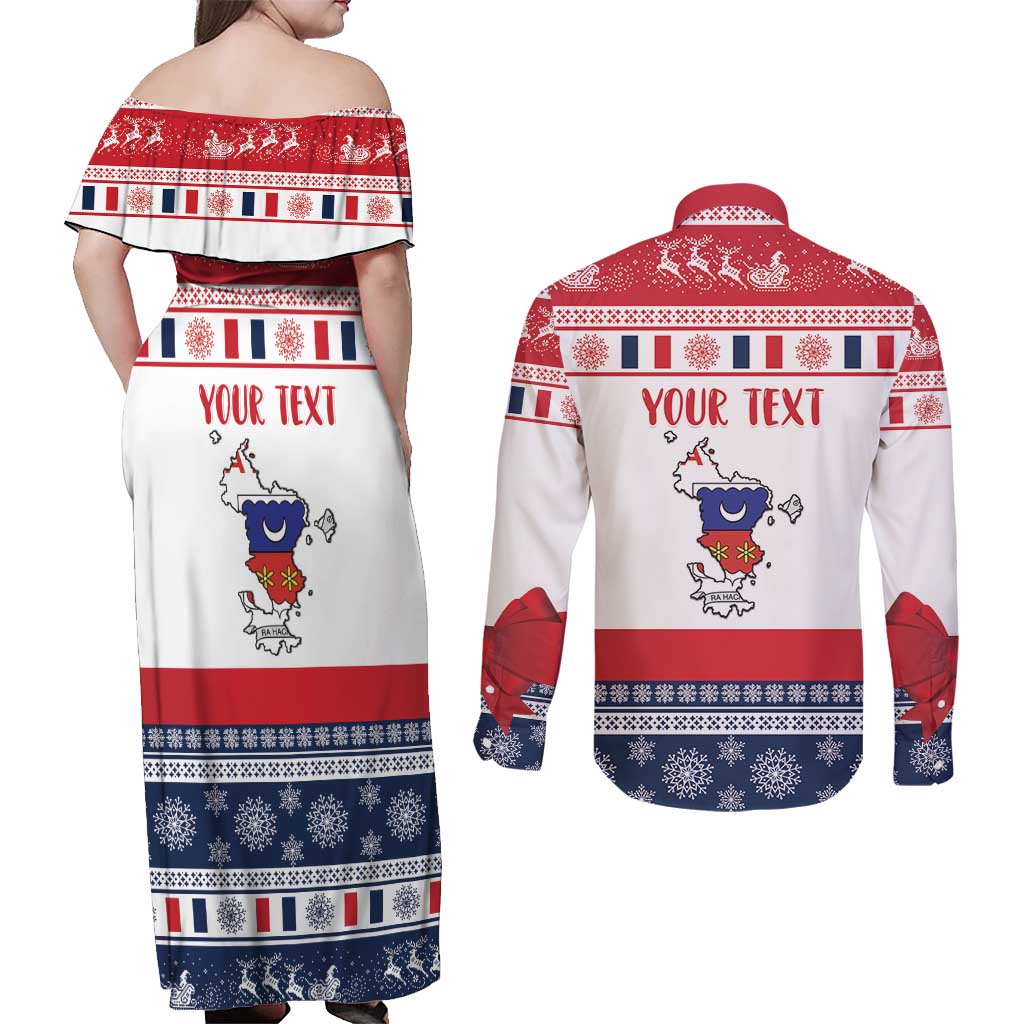 Personalized Mayotte Christmas Couples Matching Off Shoulder Maxi Dress and Long Sleeve Button Shirt Joyeux Noel - Wonder Print Shop
