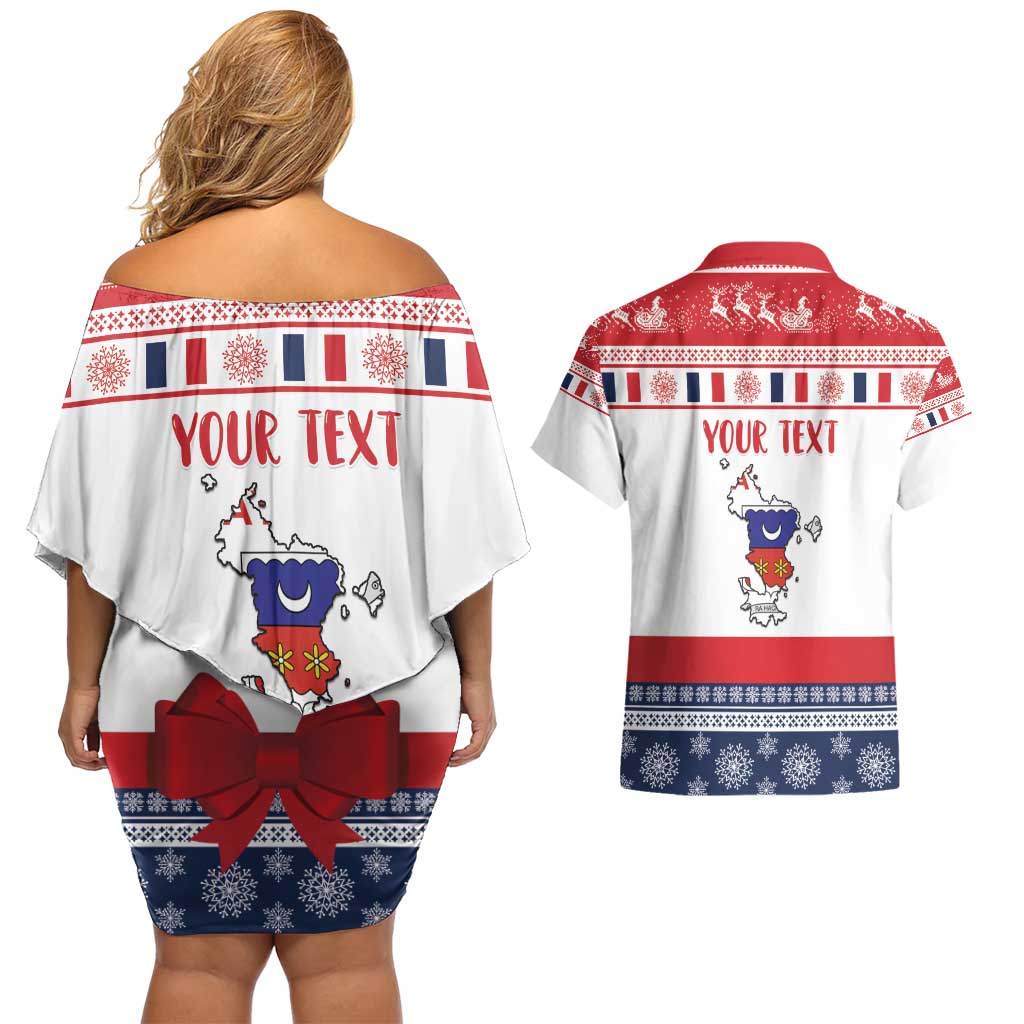 Personalized Mayotte Christmas Couples Matching Off Shoulder Short Dress and Hawaiian Shirt Joyeux Noel - Wonder Print Shop