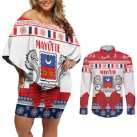 Personalized Mayotte Christmas Couples Matching Off Shoulder Short Dress and Long Sleeve Button Shirt Joyeux Noel - Wonder Print Shop