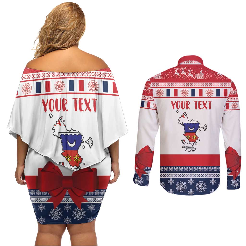 Personalized Mayotte Christmas Couples Matching Off Shoulder Short Dress and Long Sleeve Button Shirt Joyeux Noel - Wonder Print Shop