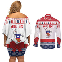 Personalized Mayotte Christmas Couples Matching Off Shoulder Short Dress and Long Sleeve Button Shirt Joyeux Noel - Wonder Print Shop