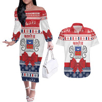 Personalized Mayotte Christmas Couples Matching Off The Shoulder Long Sleeve Dress and Hawaiian Shirt Joyeux Noel - Wonder Print Shop