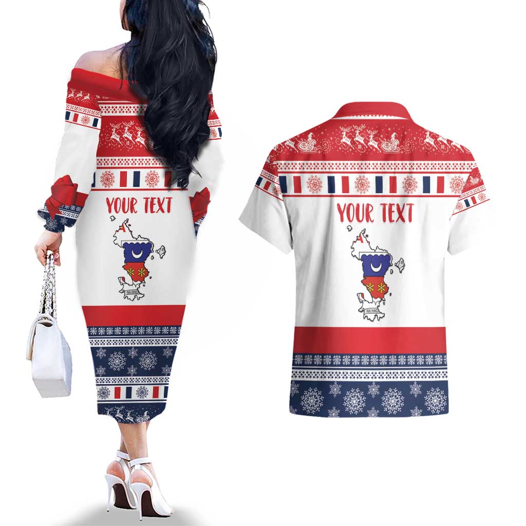 Personalized Mayotte Christmas Couples Matching Off The Shoulder Long Sleeve Dress and Hawaiian Shirt Joyeux Noel - Wonder Print Shop