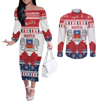 Personalized Mayotte Christmas Couples Matching Off The Shoulder Long Sleeve Dress and Long Sleeve Button Shirt Joyeux Noel - Wonder Print Shop